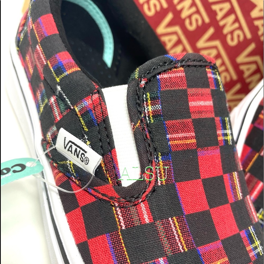 Vans Comfycush Slip On Canvas Plaid Check Red Wome - Picture 6 of 9